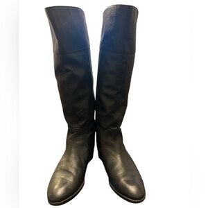 Nine West, Black Knee-High Leather Boots with Zipper Back, Fold Down Tall,Size 8